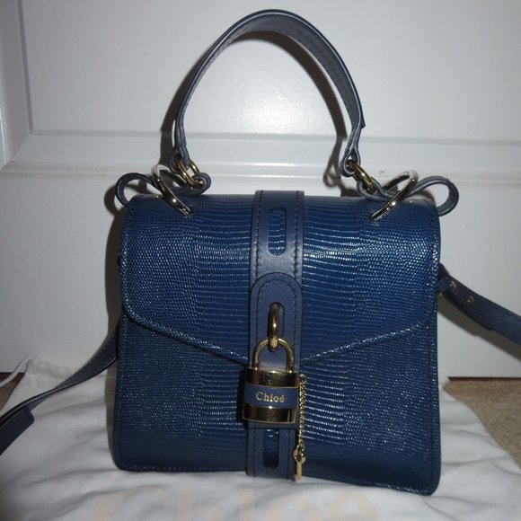 Chloe Medium Aby Lizard Embossed Calfskin Shoulder Bag In Captive Blue - Picture 6 of 17